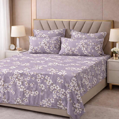 Lavender Spring Bloom Premium Cotton Blend 210TC Gulzar Bedsheet, Cloud Soft Double Bed