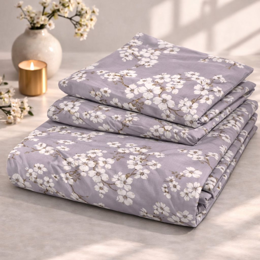 Lavender Spring Bloom Premium Cotton Blend 210TC Gulzar Bedsheet, Cloud Soft Double Bed