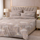 Taupe Abstract Geometry Premium Cotton Blend 210TC Gulzar Bedsheet, Cloud Soft Double Bed