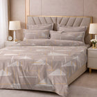 Taupe Abstract Geometry Premium Cotton Blend 210TC Gulzar Bedsheet, Cloud Soft Double Bed