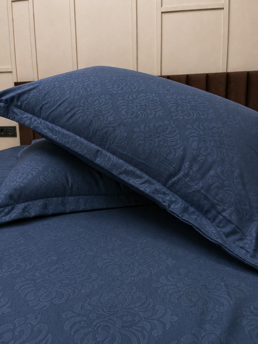 Navy KI.NO.ORI Cotton-Sateen Blend 250TC Bedsheet Set King Size