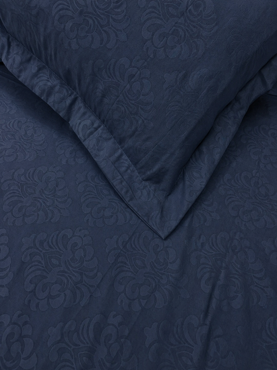 Navy KI.NO.ORI Cotton-Sateen Blend 250TC Bedsheet Set King Size