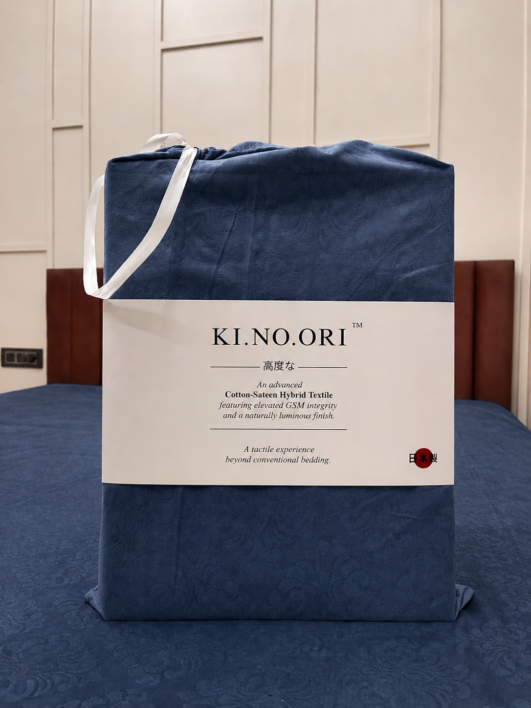 Navy KI.NO.ORI Cotton-Sateen Blend 250TC Bedsheet Set King Size