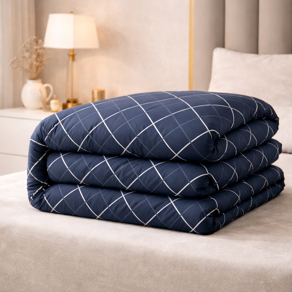 Navy Blue Geometrical Gulzar Comforter – Cloud Soft Microfibre Filled, 210 TC Cotton Blend, Double Bed