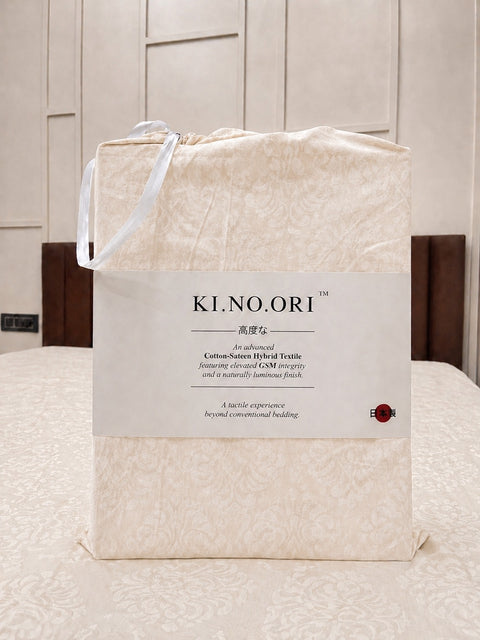 Pearl White KI.NO.ORI Cotton-Sateen Blend 250TC Bedsheet Set King Size