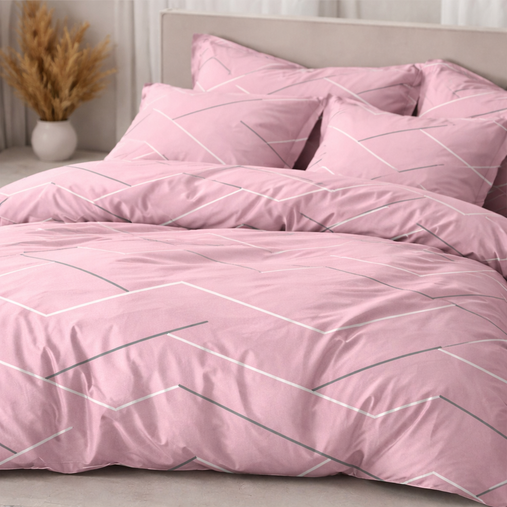 Blush Minimal Lines Gulzar Comforter – Cloud Soft Microfibre Filled, 210 TC Cotton Blend, Double Bed