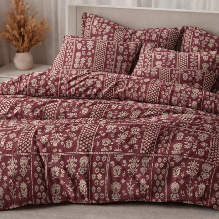 Royal Maroon Heritage Gulzar Comforter – Cloud Soft Microfibre Filled, 210 TC Cotton Blend, Double Bed