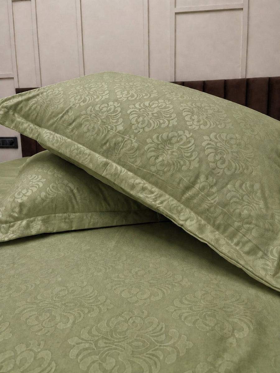 Moss Green KI.NO.ORI Cotton-Sateen Blend 250TC Bedsheet Set King Size