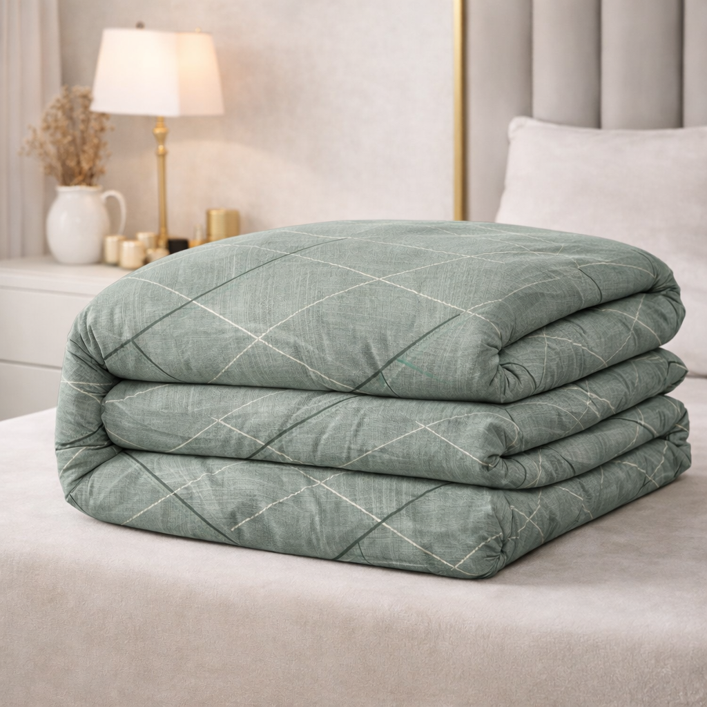 Serene Green Gulzar Comforter – Cloud Soft Microfibre Filled, 210 TC Cotton Blend, Double Bed