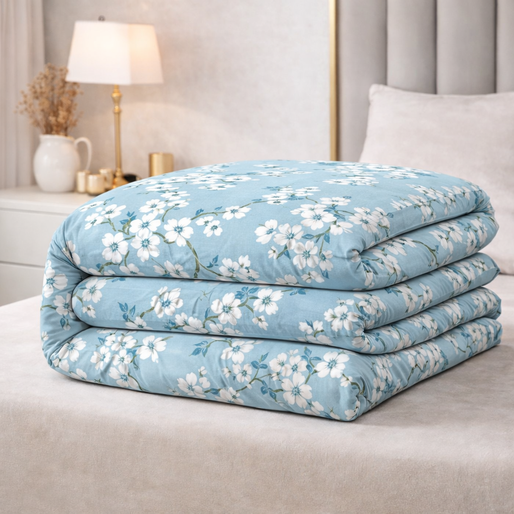 Sky Blossom Gulzar Comforter – Cloud Soft Microfibre Filled, 210 TC Cotton Blend, Double Bed