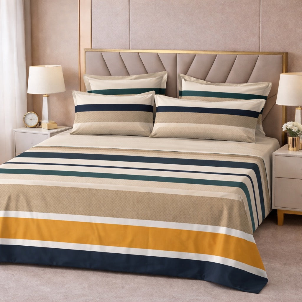 Urban Stripe Harmony Premium Cotton Blend 210TC Gulzar Bedsheet, Cloud Soft Double Bed