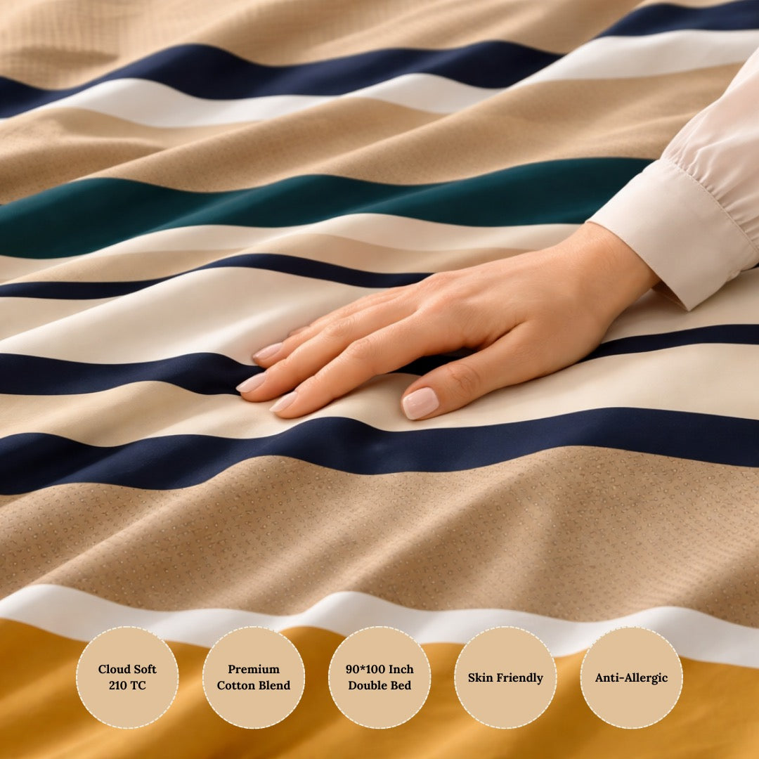 Urban Stripe Harmony Premium Cotton Blend 210TC Gulzar Bedsheet, Cloud Soft Double Bed