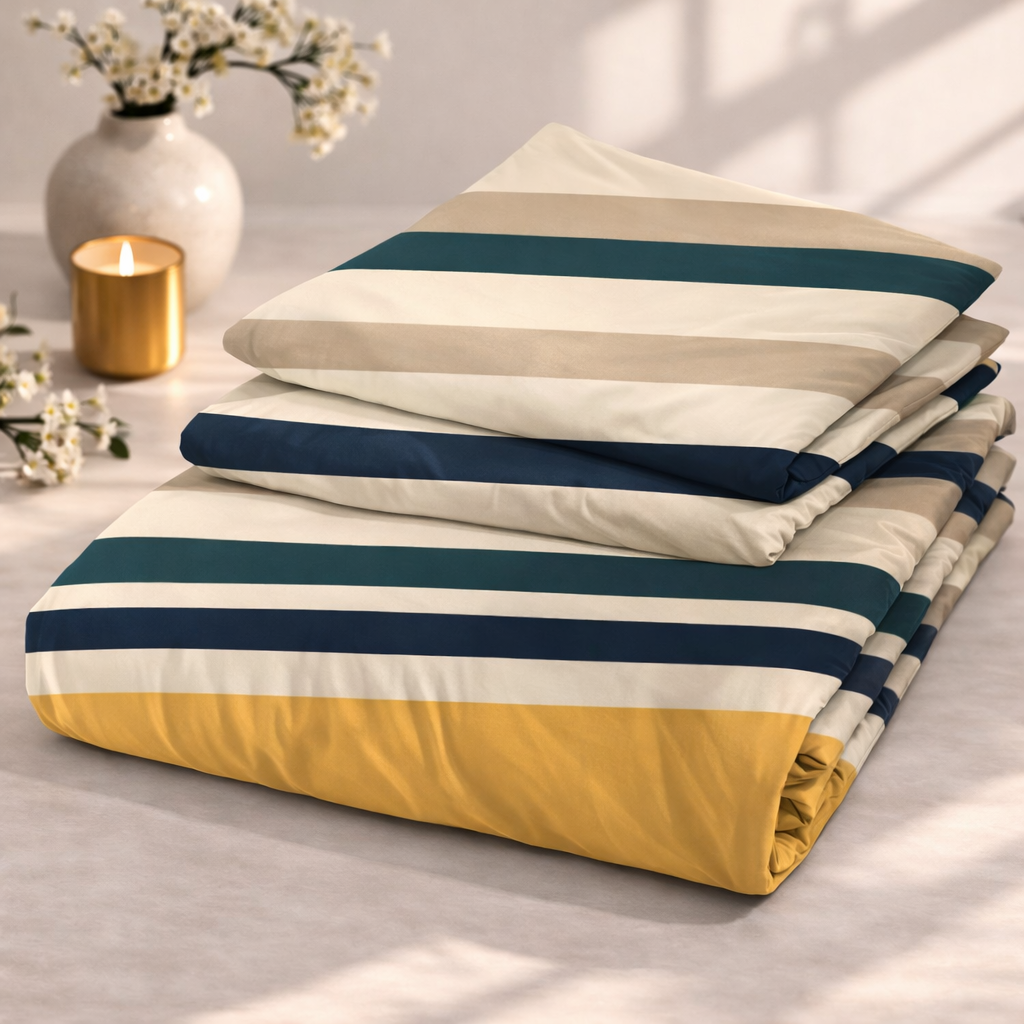 Urban Stripe Harmony Premium Cotton Blend 210TC Gulzar Bedsheet, Cloud Soft Double Bed