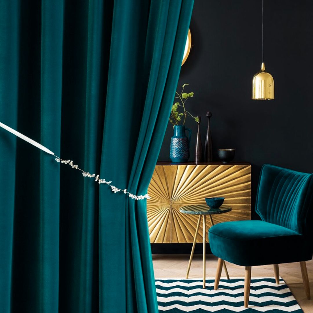 Teal Green | Velvet Curtain | 7 Feet - Harsh Foundation India
