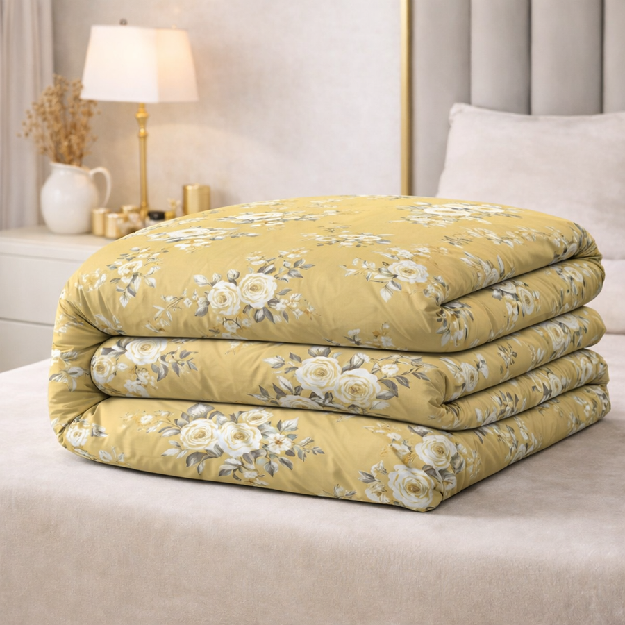 Golden Rose Garden Gulzar Comforter – Cloud Soft Microfibre Filled, 210 TC Cotton Blend, Double Bed