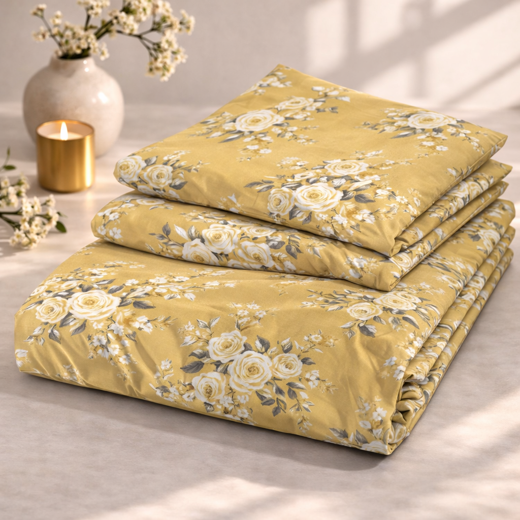 Golden Rose Garden Premium Cotton Blend 210TC Gulzar Bedsheet, Cloud Soft Double Bed