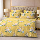 Sunlit Blossom Yellow Premium Cotton Blend 210TC Gulzar Bedsheet, Cloud Soft Double Bed
