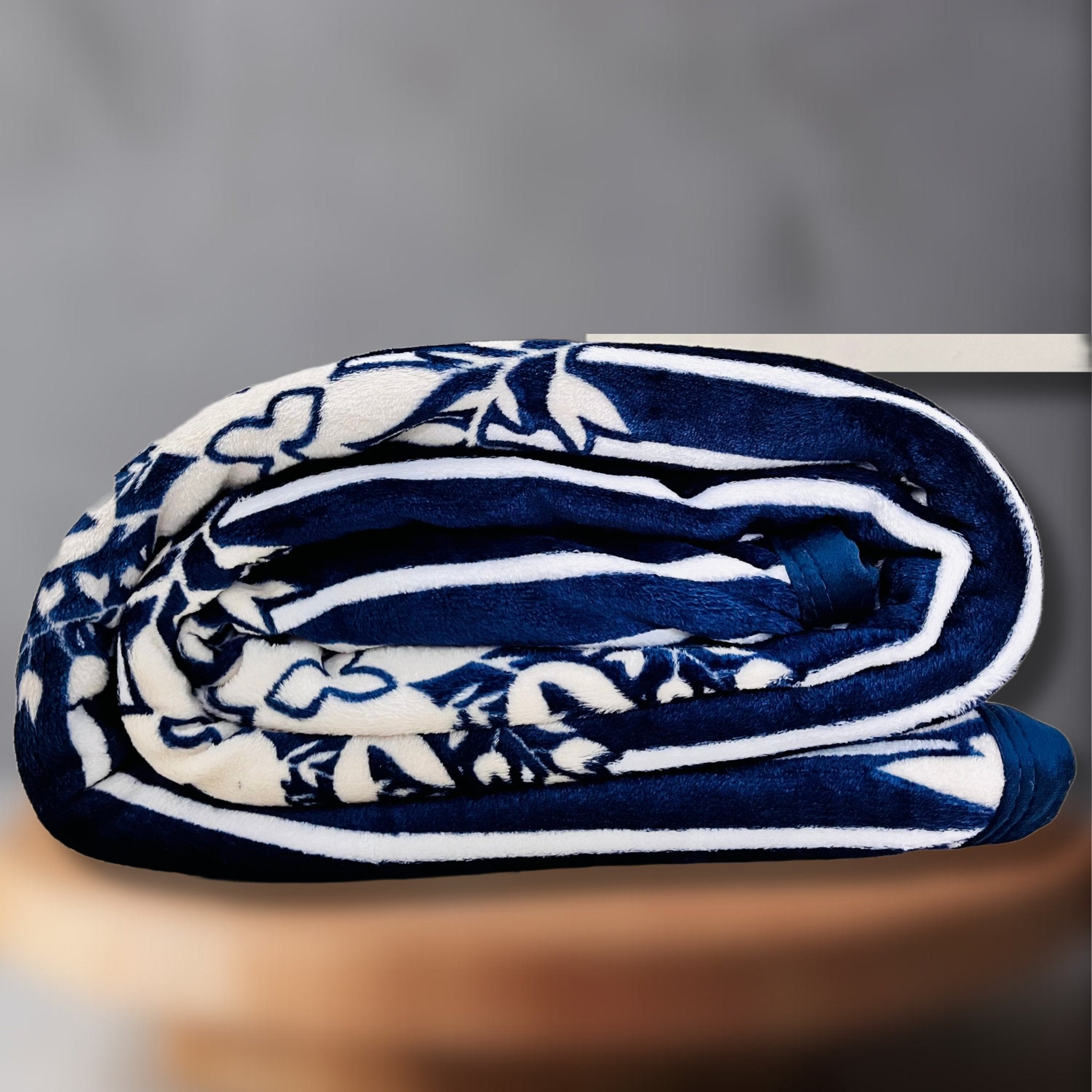 Navy High Garden | Plush Flannel Blanket | Double Bed - Harsh Foundation India
