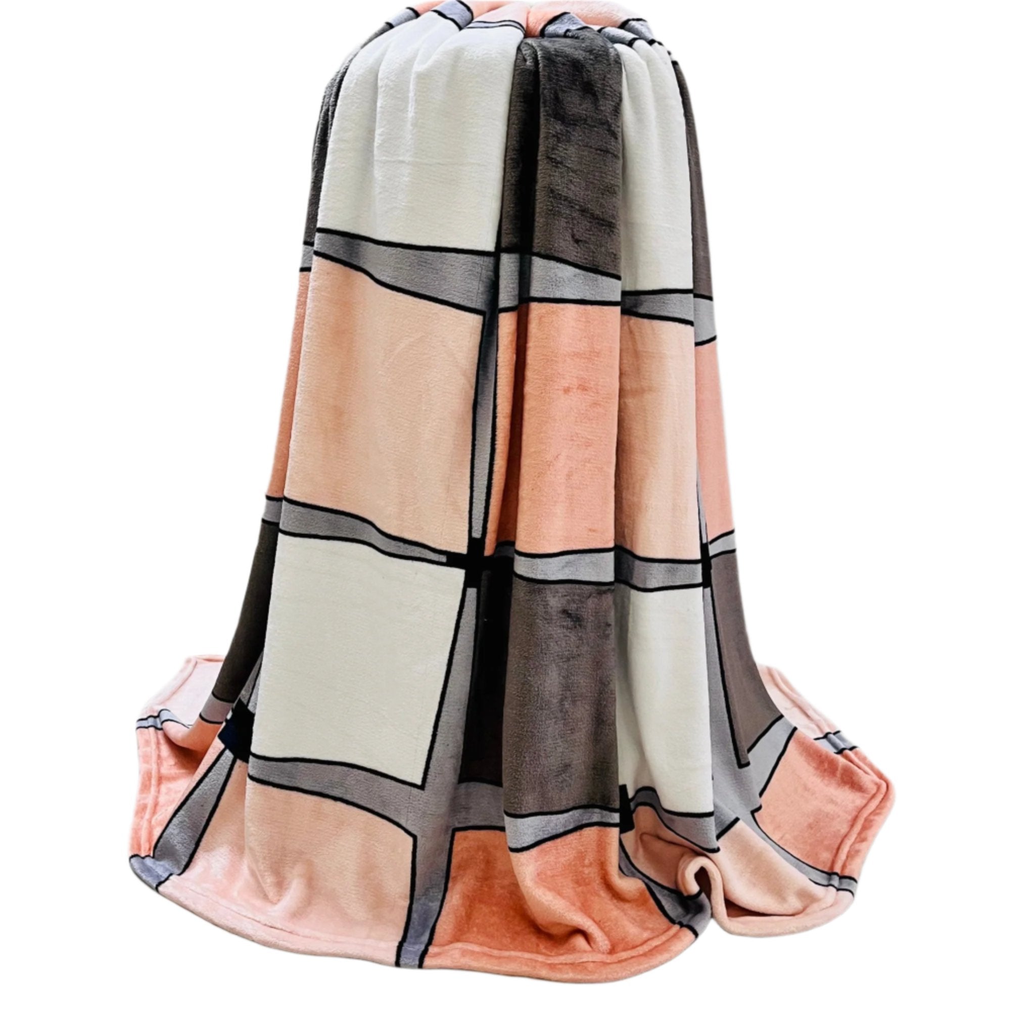 Pastel Blocks | Plush Flannel Blanket | Double Bed - Harsh Foundation India