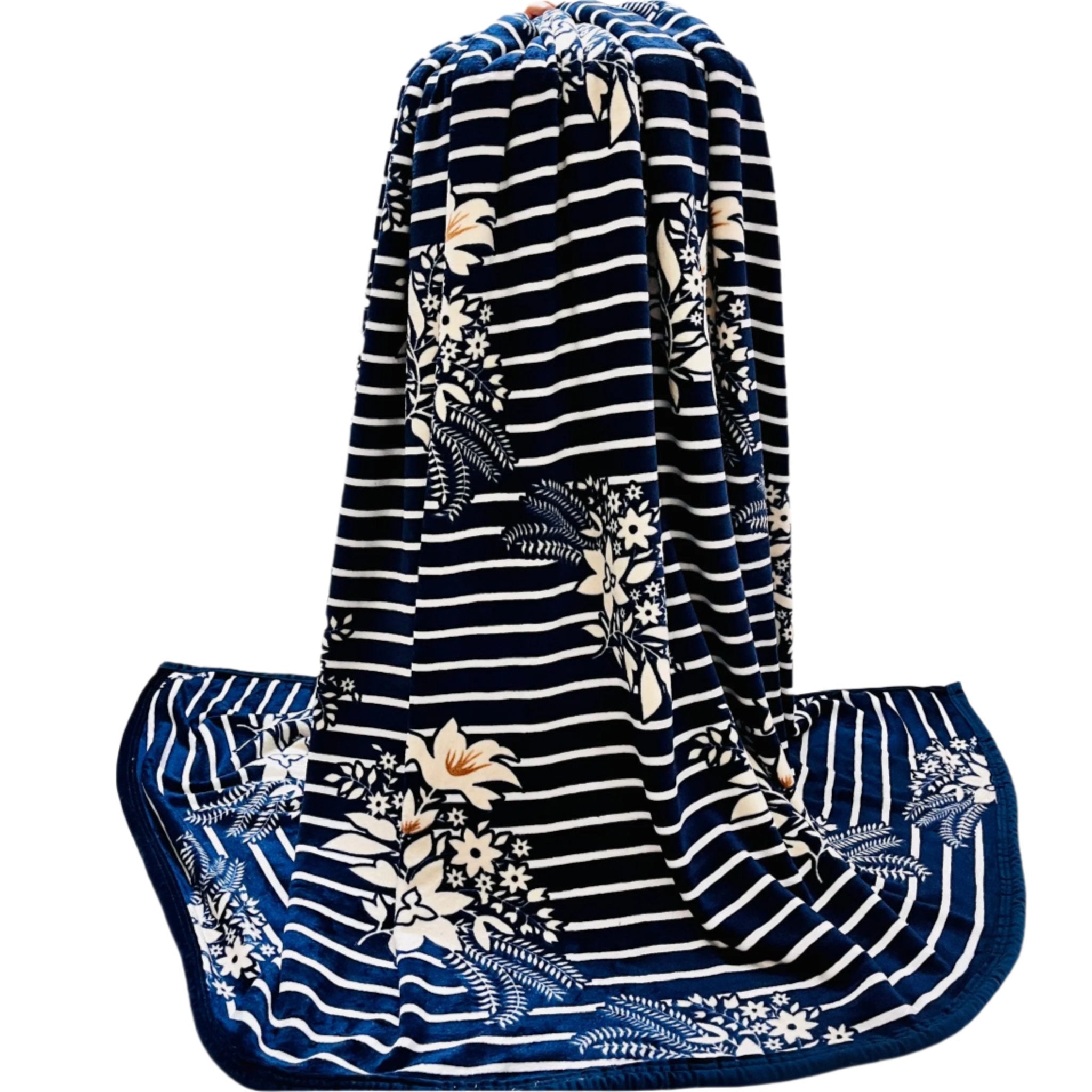 Navy High Garden | Plush Flannel Blanket | Double Bed - Harsh Foundation India