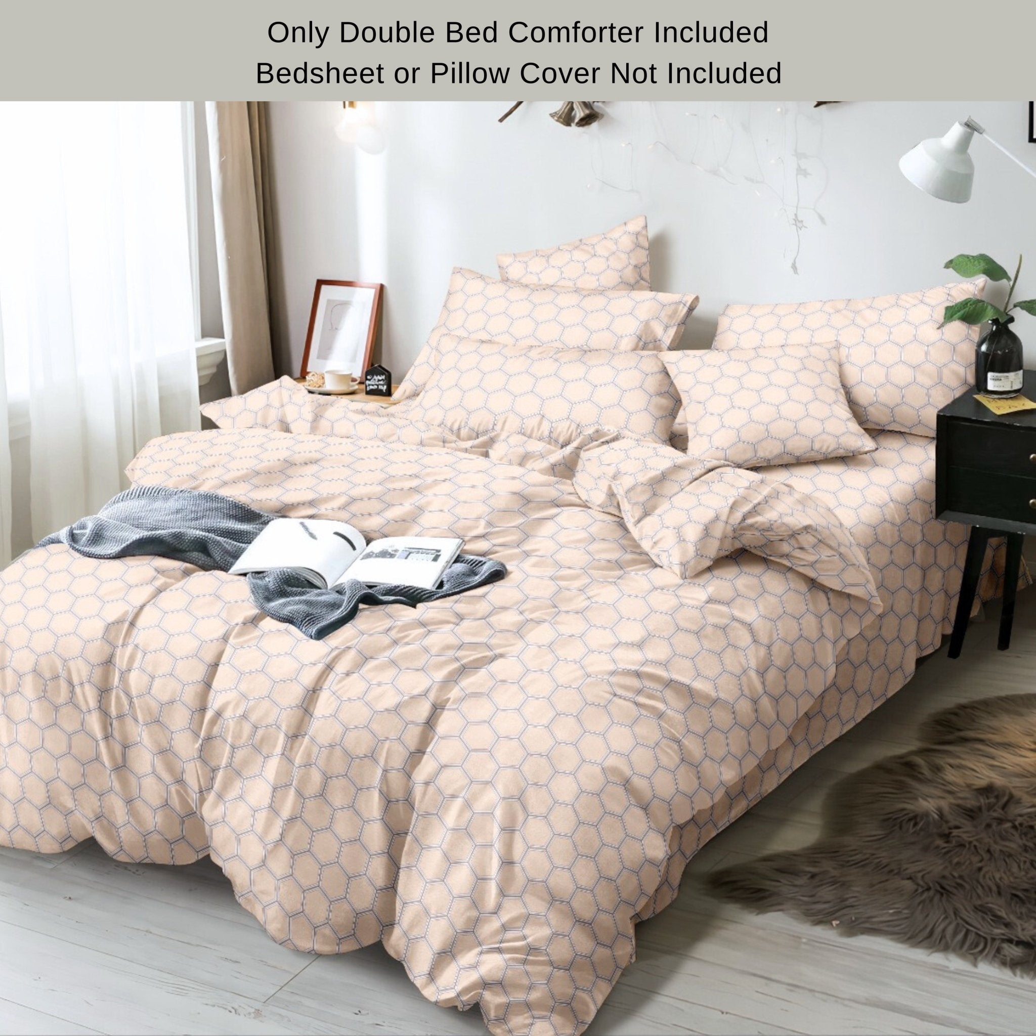 Hexagonal Peach | Double Bed Cotton Quilt | Cosy & Fluffy - Harsh Foundation India