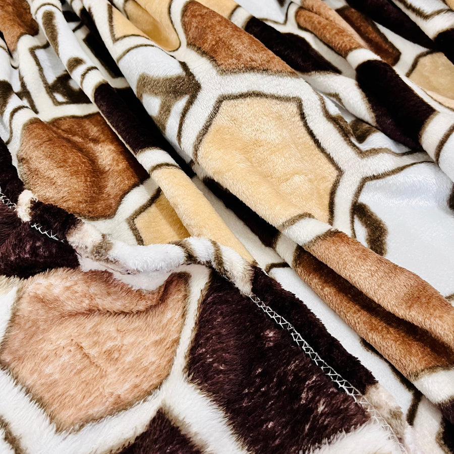 Brown Honeycomb | Plush Flannel Blanket | Double Bed - Harsh Foundation India