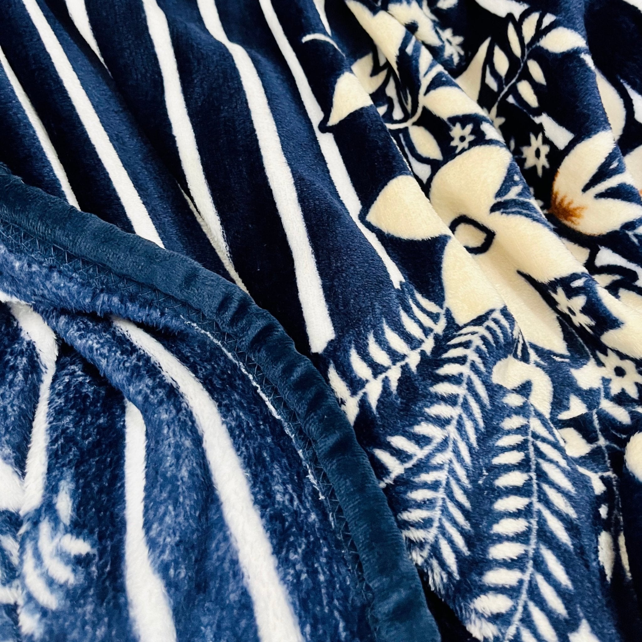 Navy High Garden | Plush Flannel Blanket | Double Bed - Harsh Foundation India