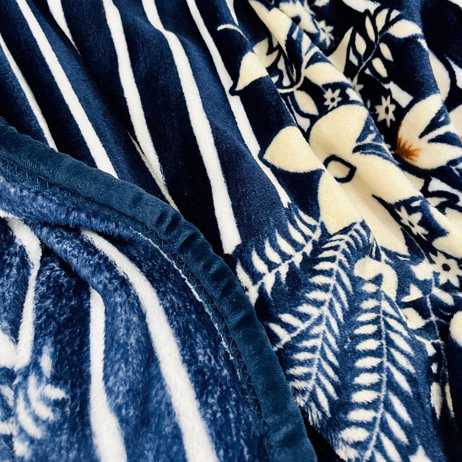 Navy High Garden | Plush Flannel Blanket | Double Bed - Harsh Foundation India