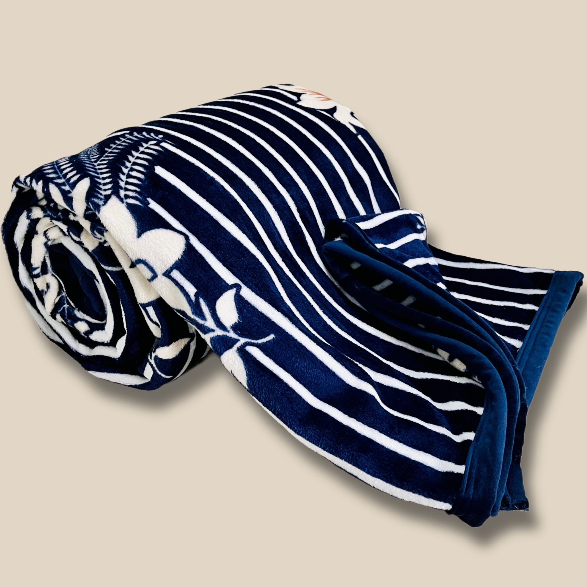 Navy High Garden | Plush Flannel Blanket | Double Bed - Harsh Foundation India
