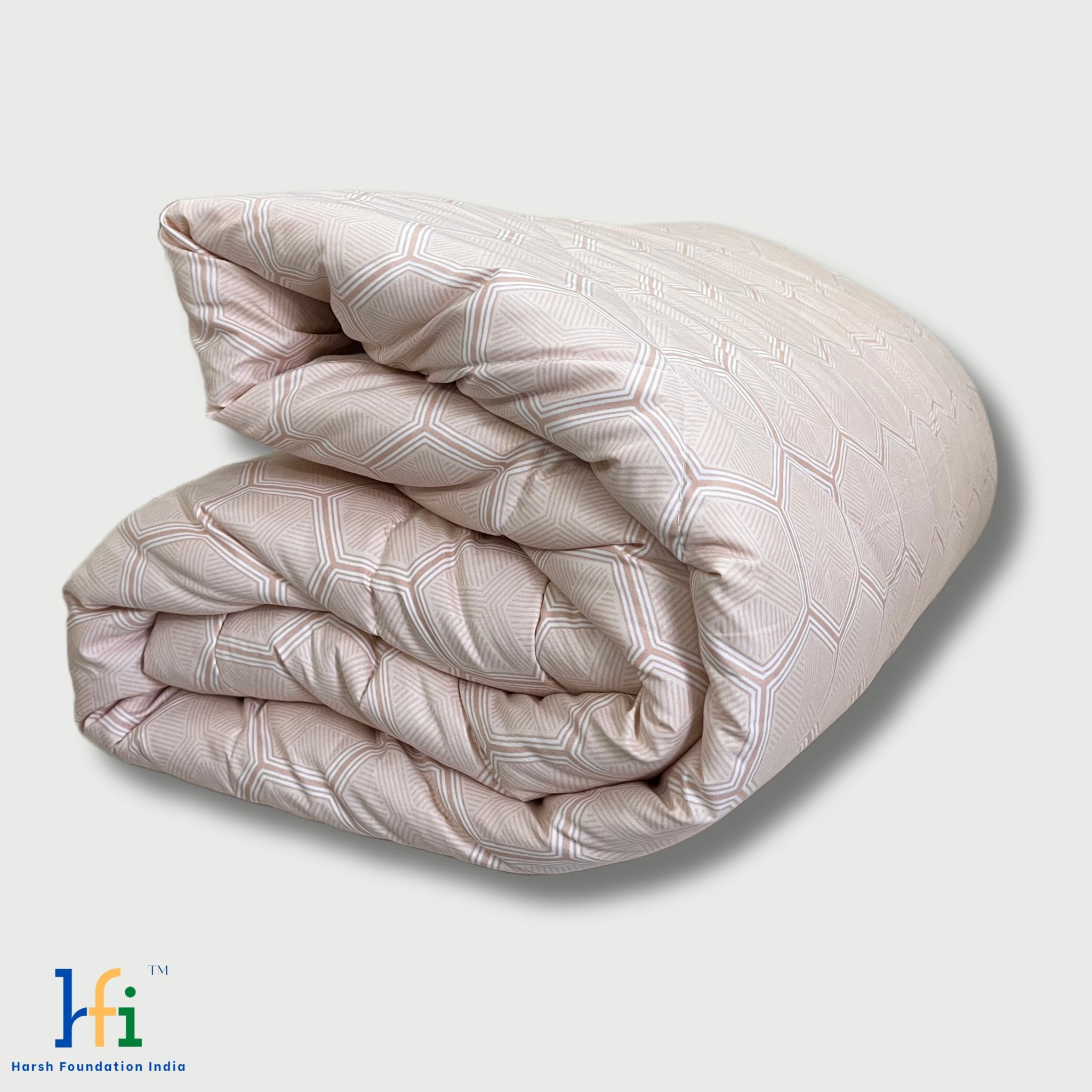 Hexagonal Peach | Double Bed Cotton Quilt | Cosy & Fluffy - Harsh Foundation India