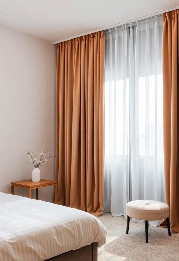 Linen sheer curtain layered with velvet curtain — double layer window treatment India