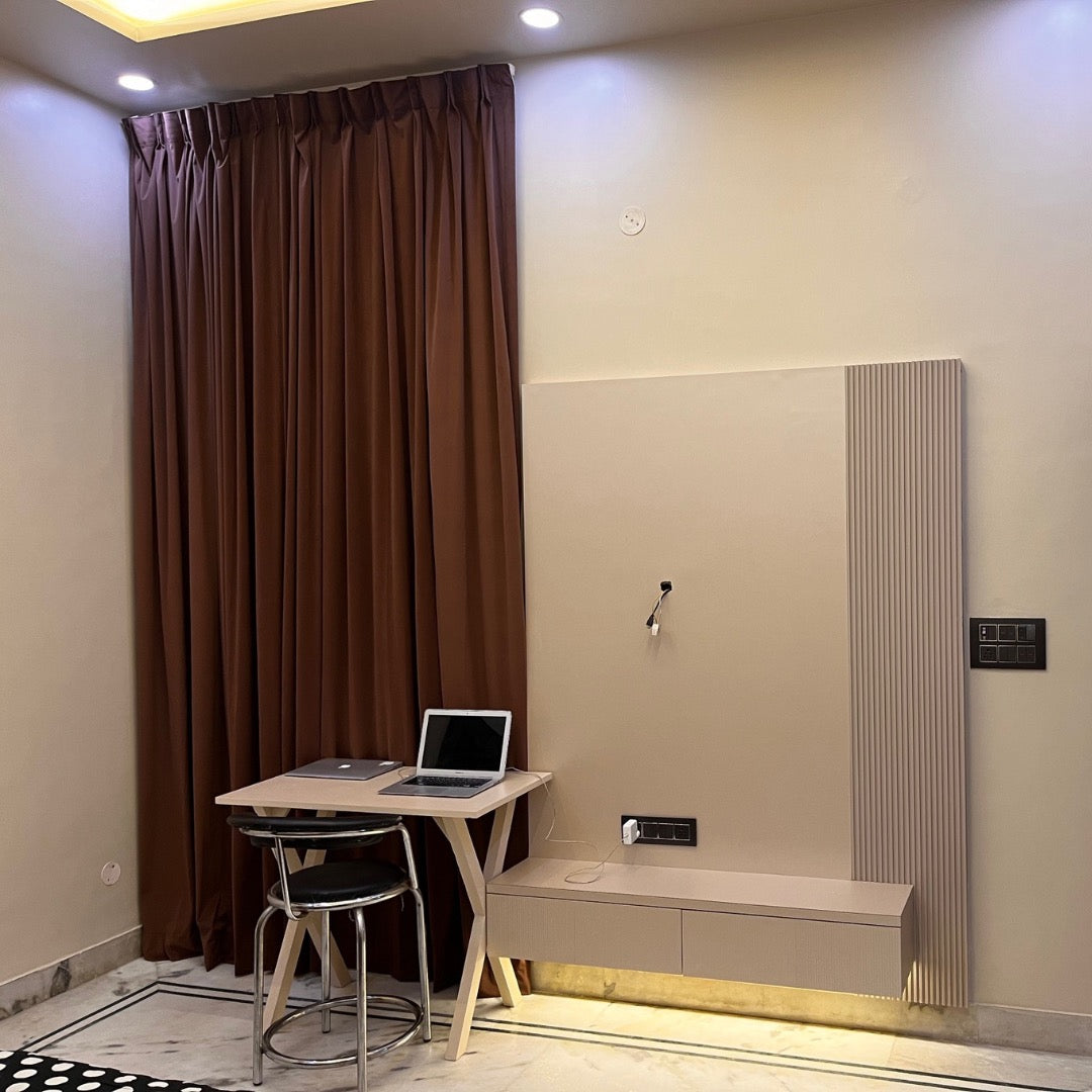 Brown velvet curtain in bedroom — HFI Bedding
